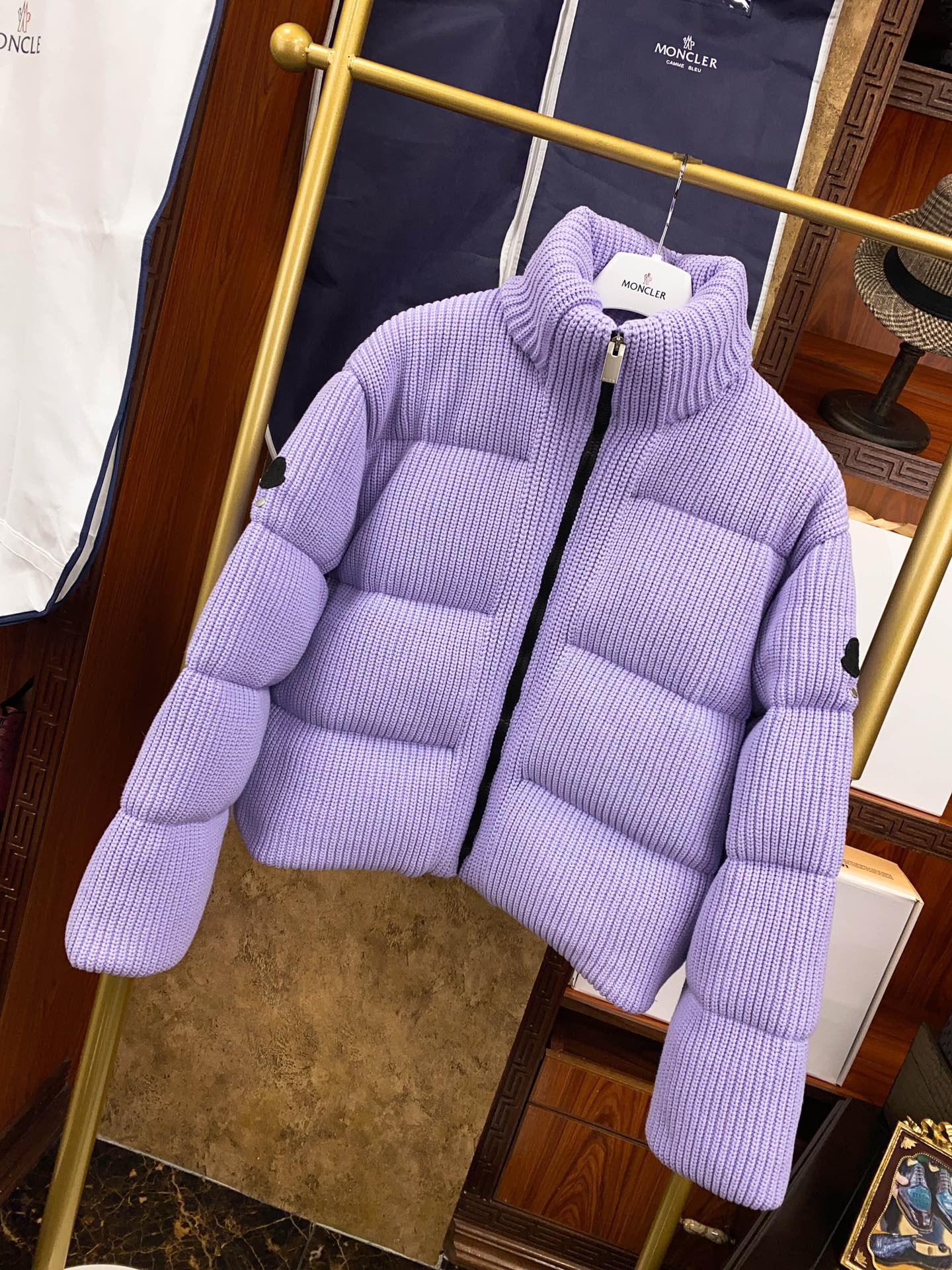 Moncler Limited Edition Knitted Down Coat - Purple Black