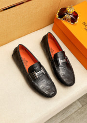 HERMES Premium Bean Shoes - Embossed Calfskin with Classic Hardware Buckle