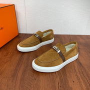 HermÃ¨s 2024 Men's Suede Loafers - Luxury Wool Slip-Ons