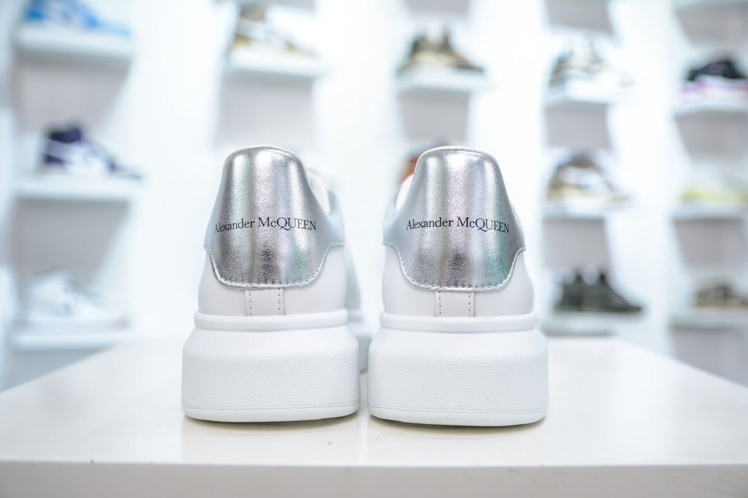 Alexander McQueen Luxury Low-Top Leather Sneakers â€“ White & Silver