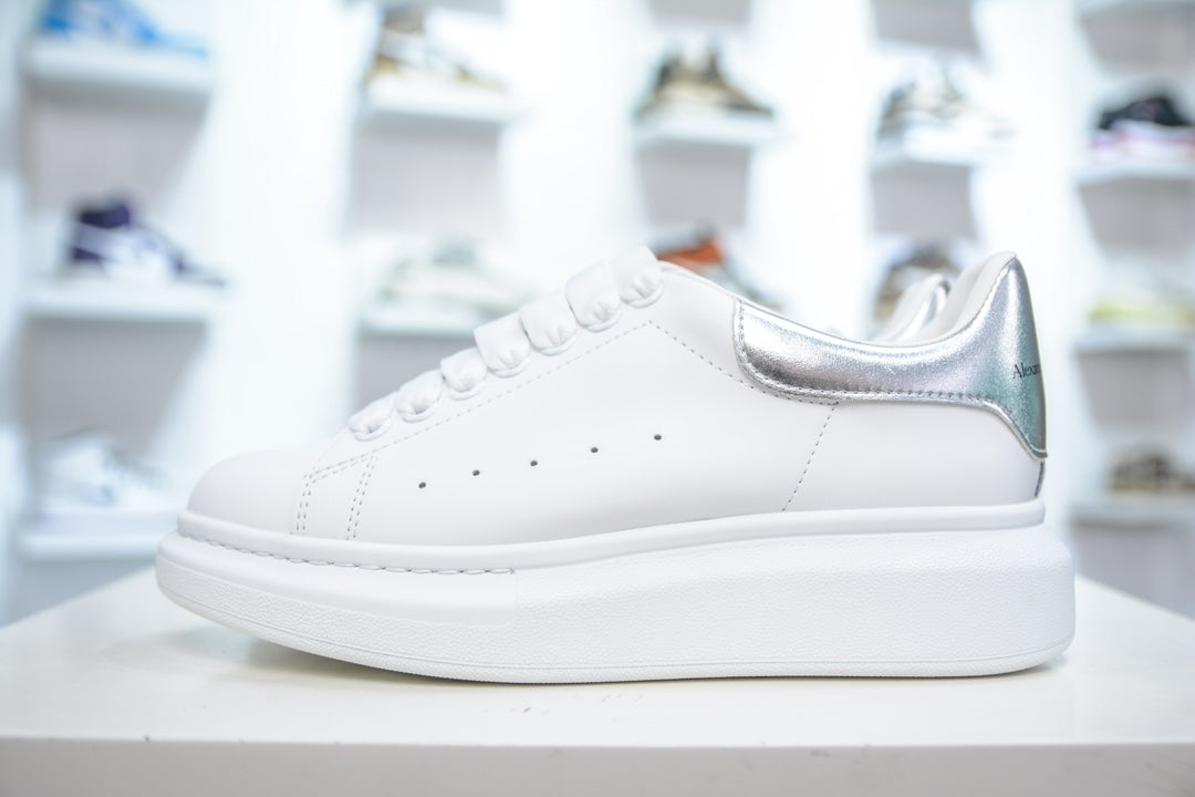 Alexander McQueen Luxury Low-Top Leather Sneakers â€“ White & Silver