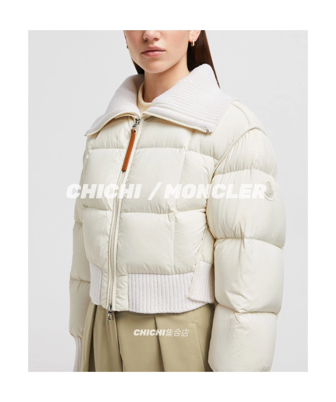 Moncler-Inspired Knitted Sweater Collar Down Jacket - White