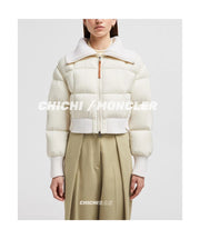 Moncler-Inspired Knitted Sweater Collar Down Jacket - White
