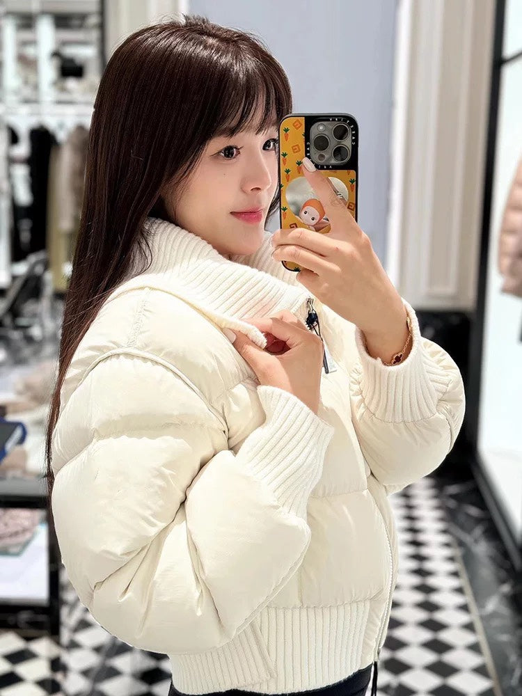 Premium Faux Two-Piece Knitted Down Jacket with Goose Down Insulation