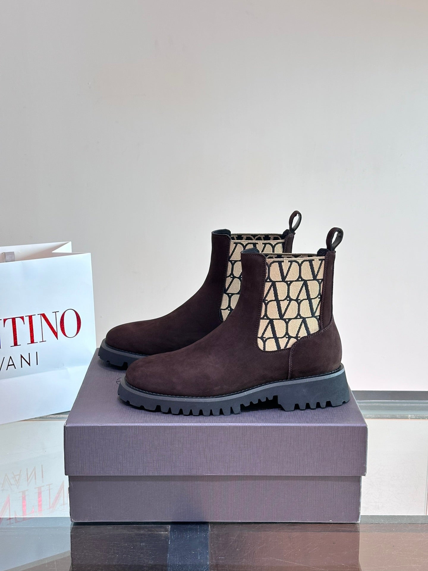 VALENTINO Men's Luxury Leather Short Boots