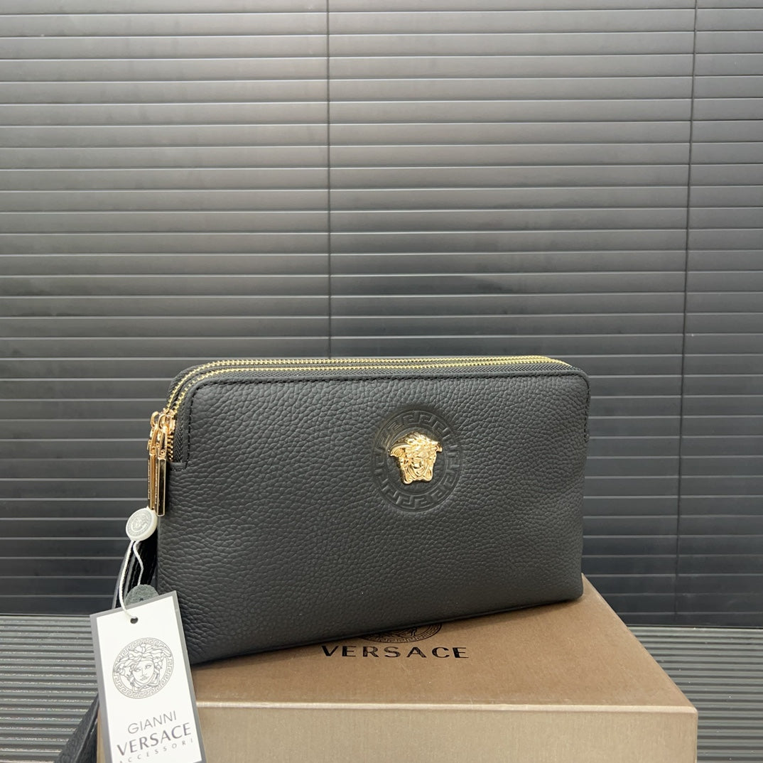 Versace Double Zipper Cowhide Clutch Bag - Multifunctional Men's Wallet