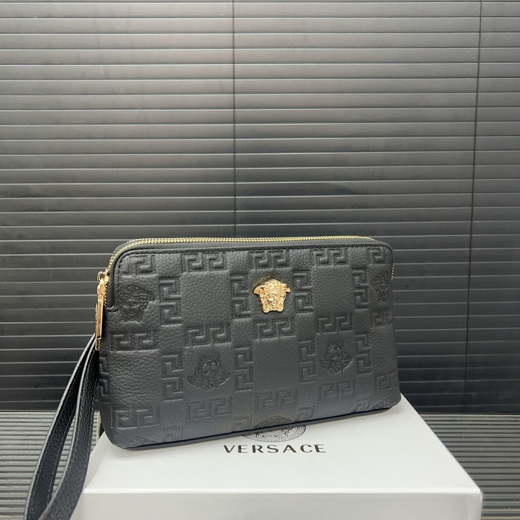 Versace Double Zipper Cowhide Clutch Bag - Multi-Functional Men's Wallet