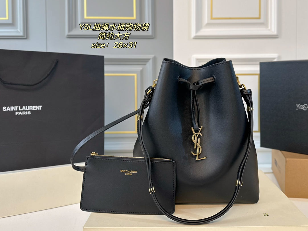YSL Saint Laurent Drawstring Bucket Bag - Stylish Shopping Companion