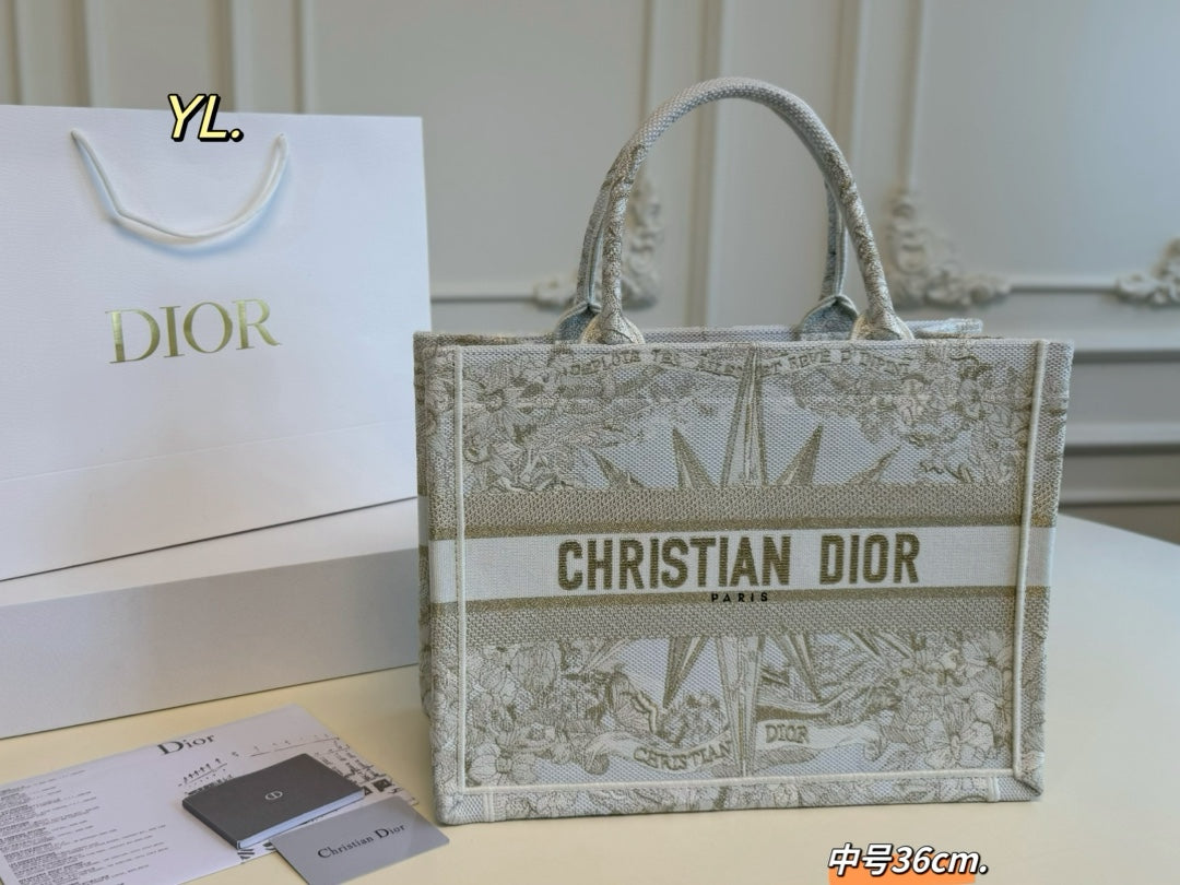 Dior Canvas Embroidered Tote Bag - Medium Size