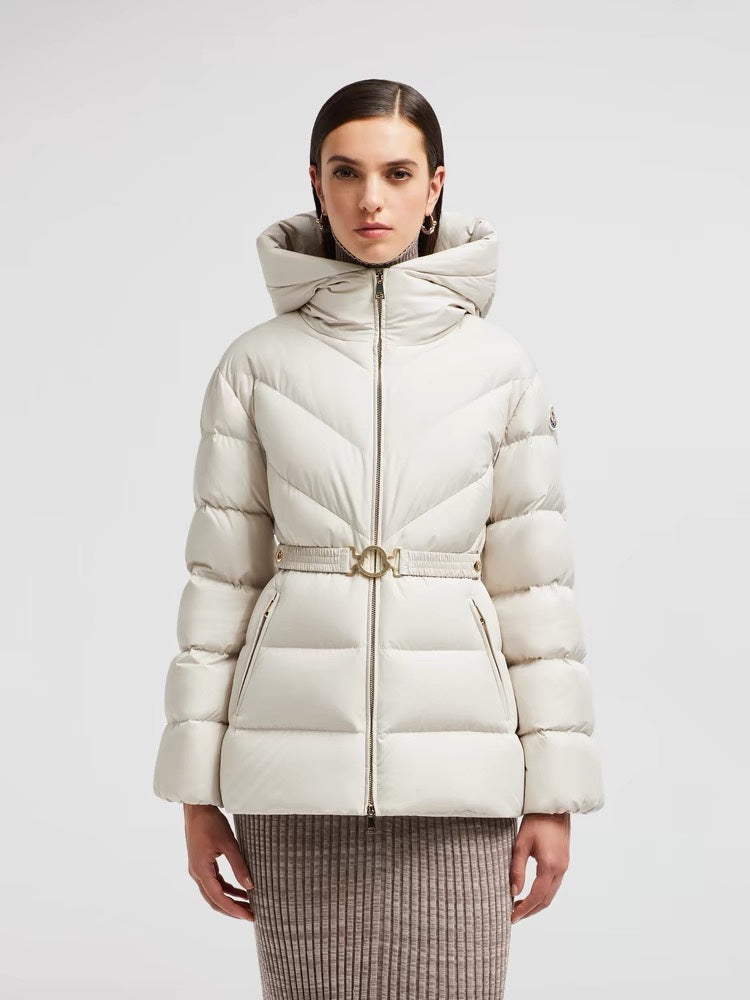 Moncler Brosse Women's Short Down Jacket with Hood and Gold Buckle