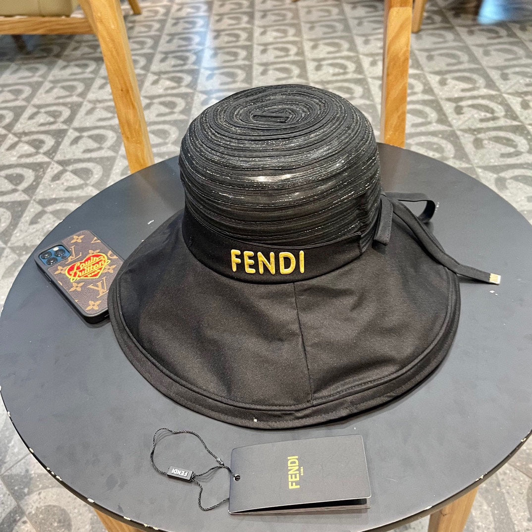 Fendi Women's Striped Mesh Summer Fisherman Hat with Large Brim