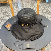 Fendi Women's Striped Mesh Summer Fisherman Hat with Large Brim