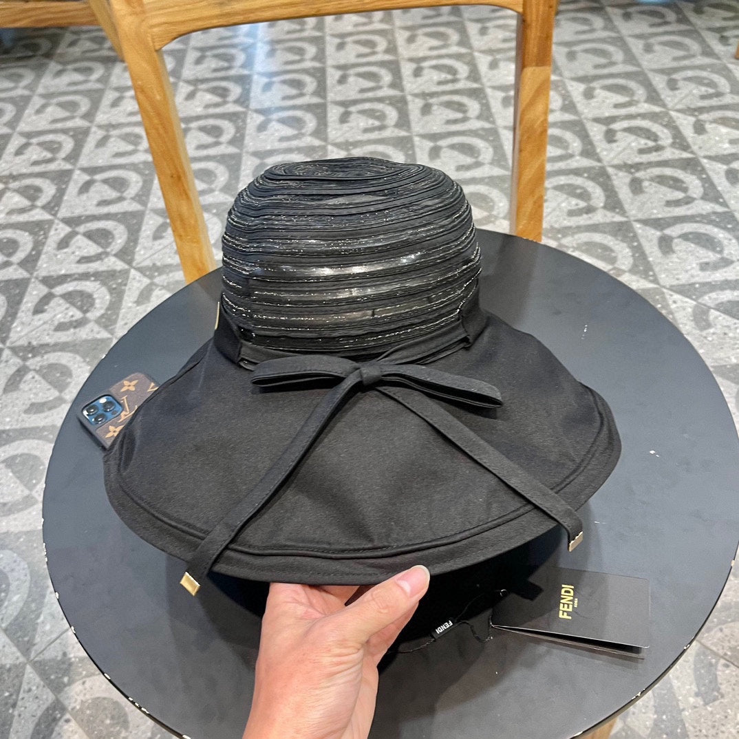 Fendi Women's Striped Mesh Summer Fisherman Hat with Large Brim