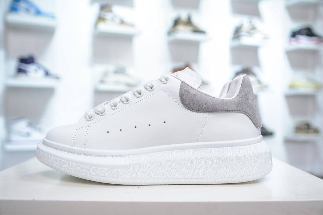 Alexander McQueen White and Light Gray Lace-Up Sneakers