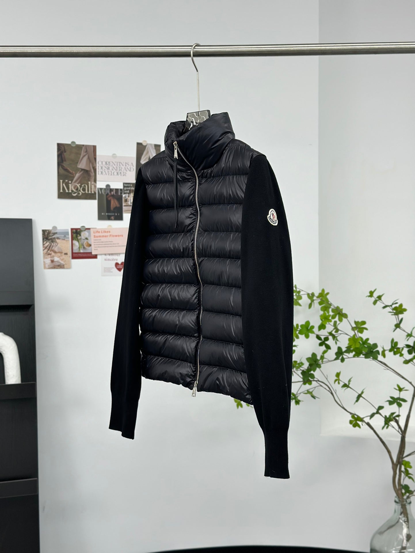 Moncler Knitted Stitched Stand Collar Down Jacket