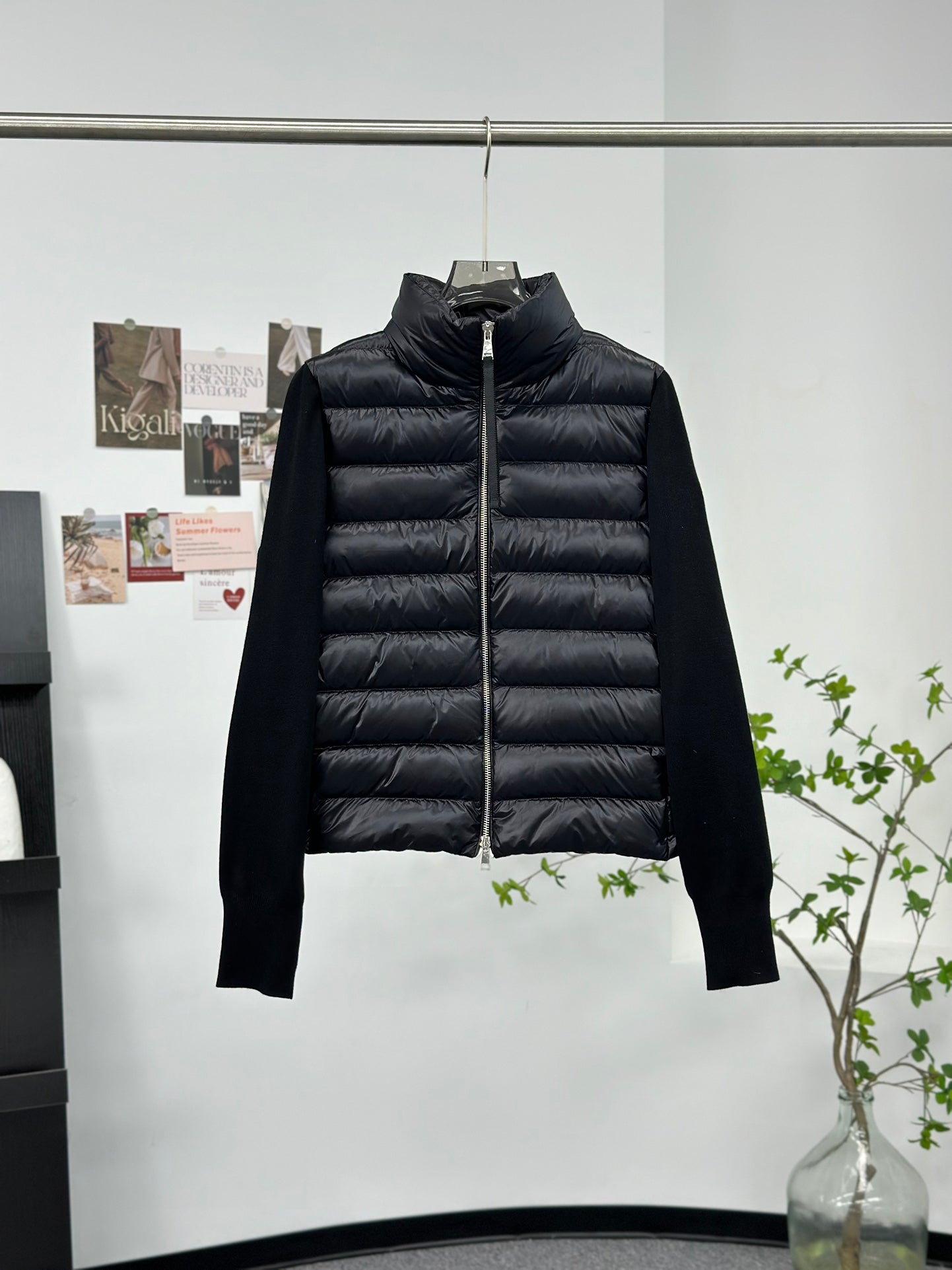 Moncler Knitted Stitched Stand Collar Down Jacket