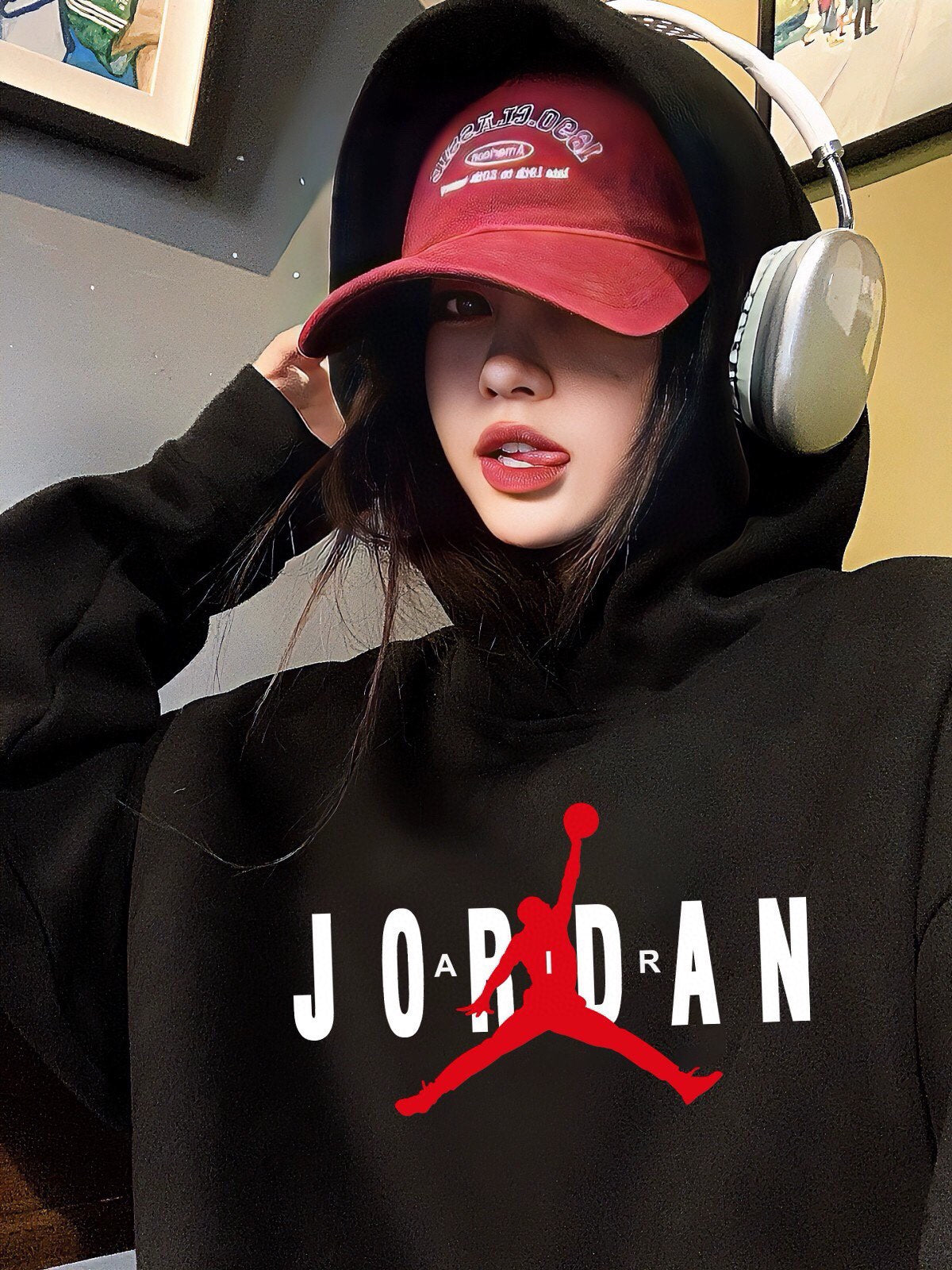 Jordan AJ Unisex Velvet Pullover Sweatshirt - Large Logo Design