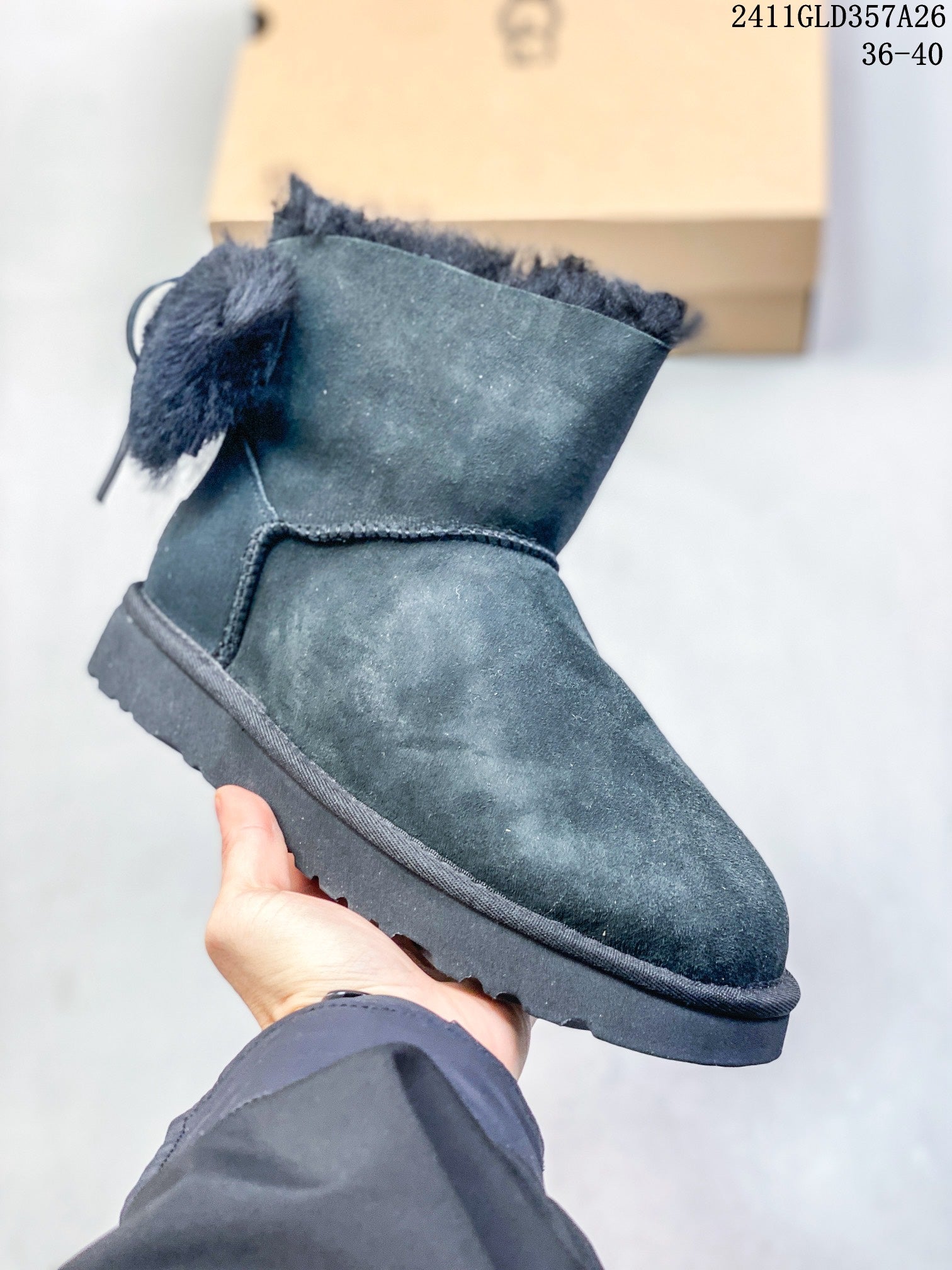 Women's UGG Mini Double Bow Casual Snow Boots - Comfortable Flat-Soled Warmth