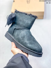 Women's UGG Mini Double Bow Casual Snow Boots - Comfortable Flat-Soled Warmth