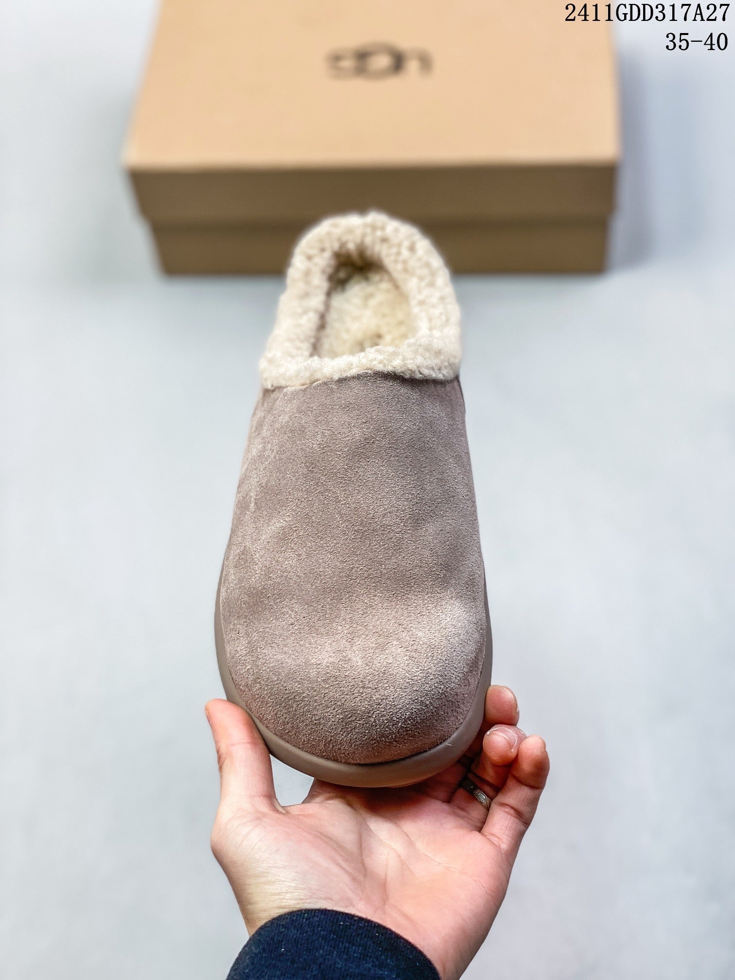 UGG Curly Little Potato Half-Wrap Wool Shoes - Antelope Brown Maroon Taro