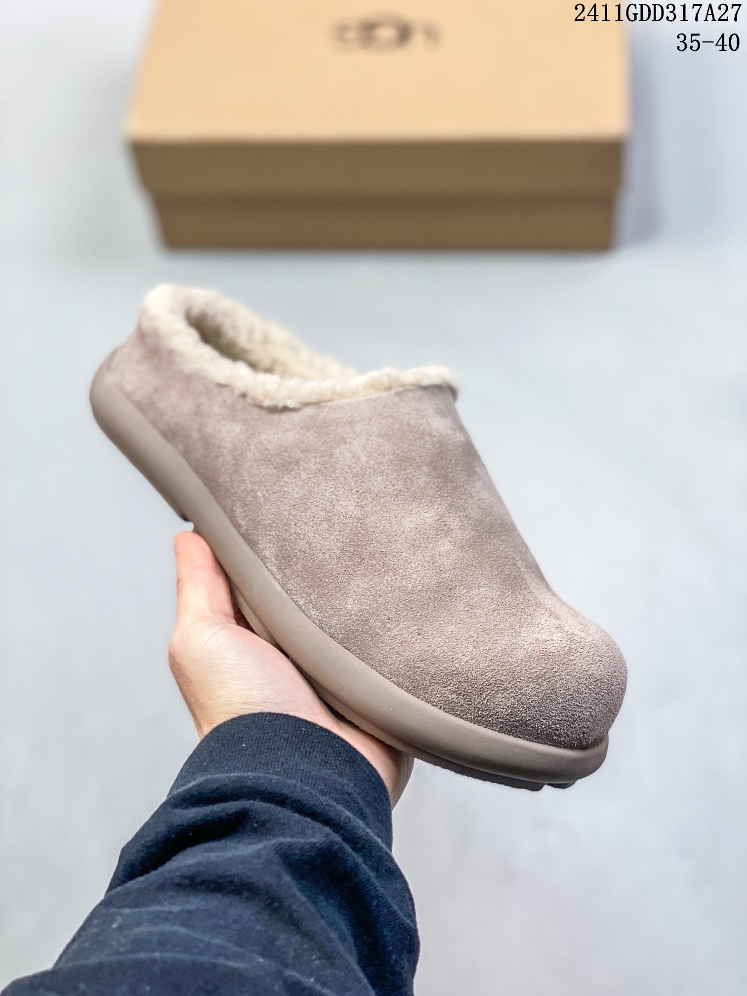 UGG Curly Little Potato Half-Wrap Wool Shoes - Antelope Brown Maroon Taro