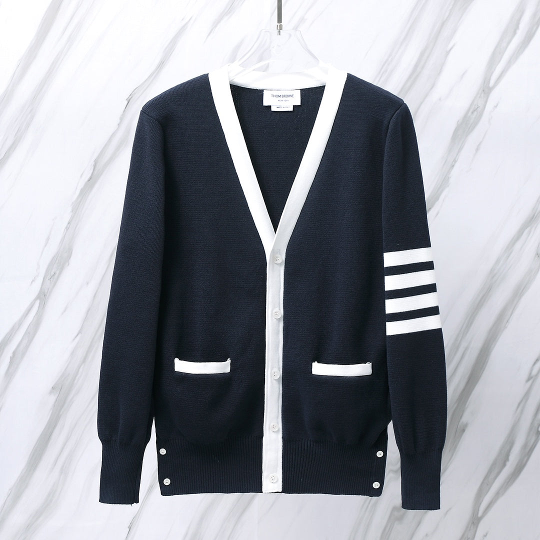 ** Thom Browne TB M18 Contrast Striped Knitted Cardigan 

**