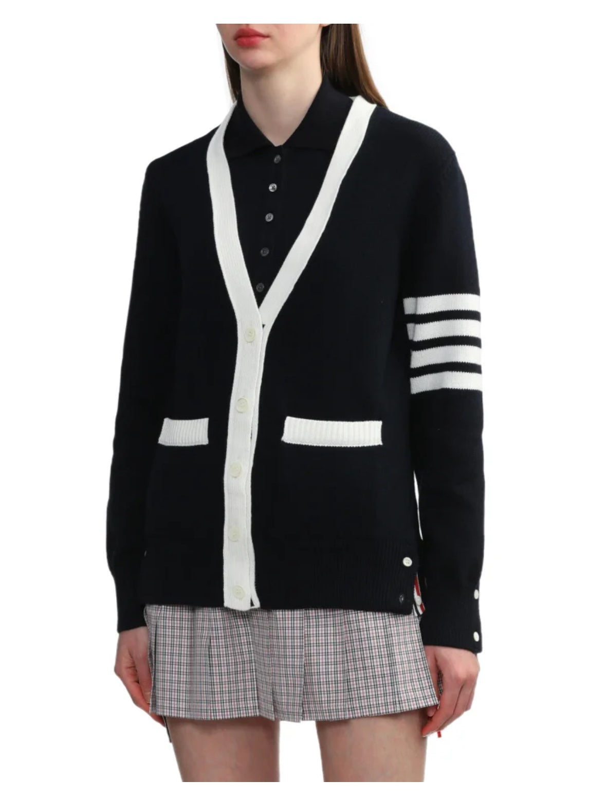 Thome Browne TB M18 Contrast Stripe Knitted Cardigan - Wool Blend Sweater