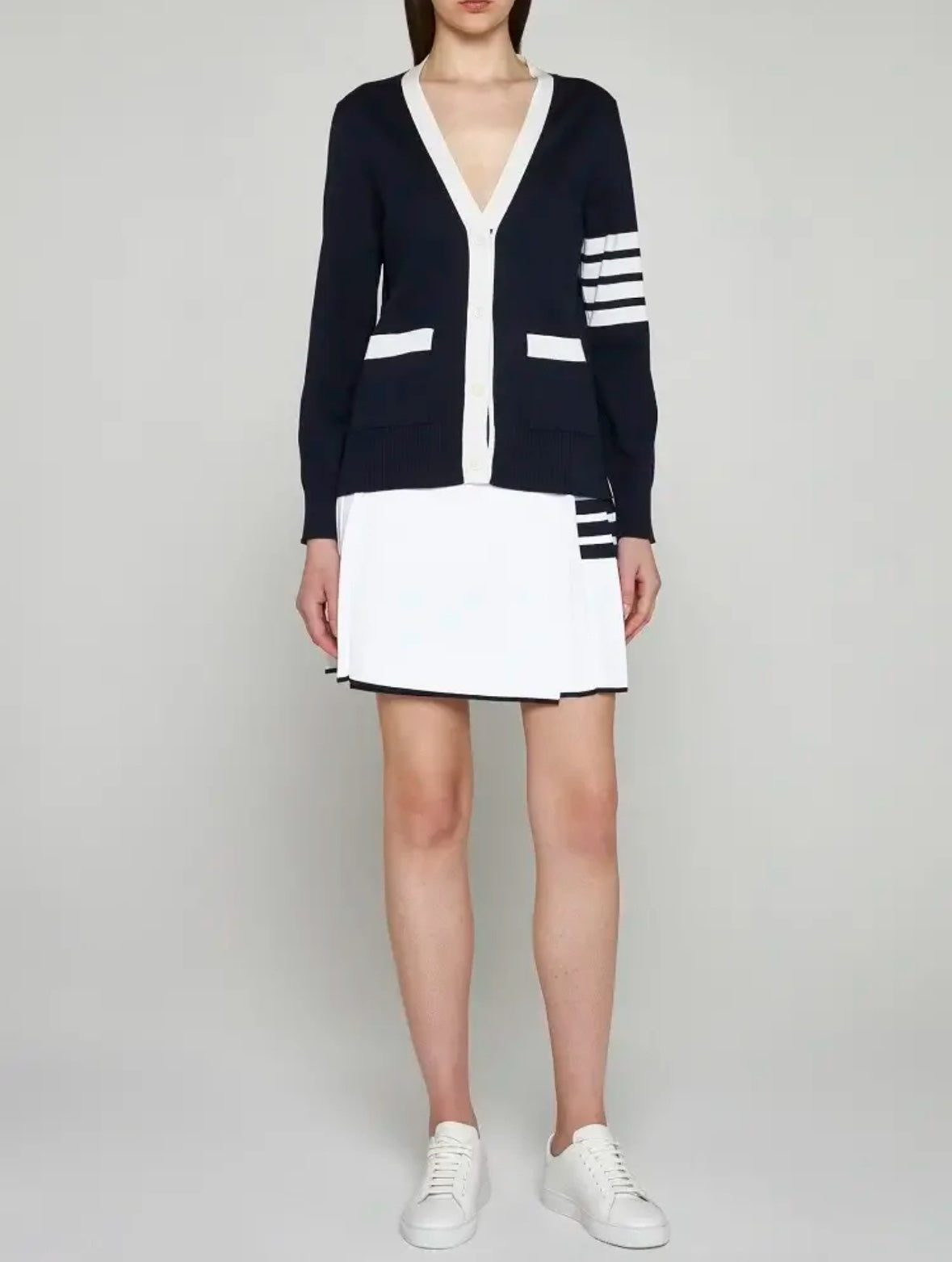 Thome Browne TB M18 Contrast Stripe Knitted Cardigan - Wool Blend Sweater