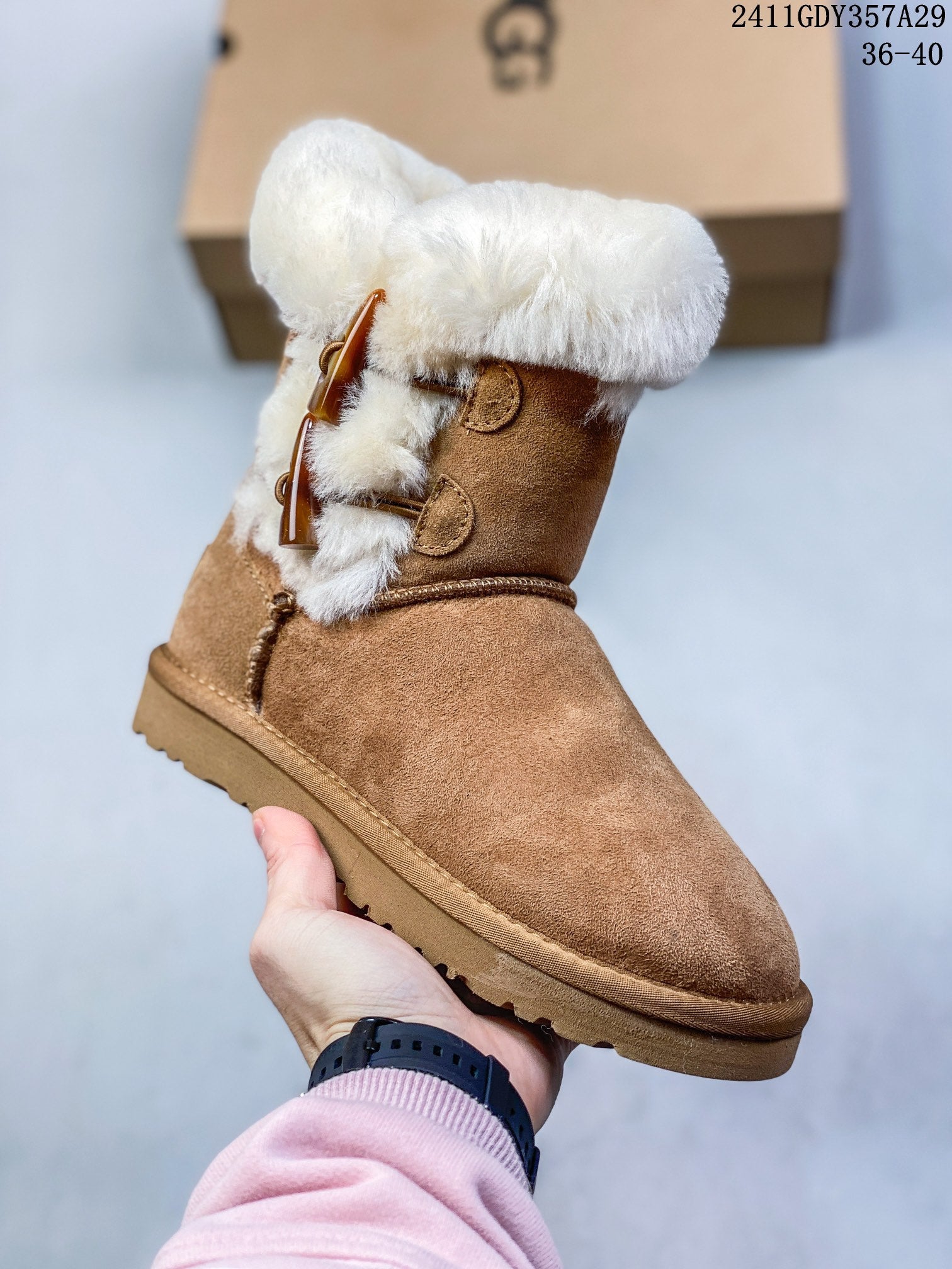 Women's 2024 Horn Buckle Sheepskin Snow Boots | Premium Winter Footwear