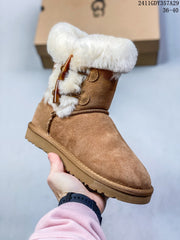 Women's 2024 Horn Buckle Sheepskin Snow Boots | Premium Winter Footwear