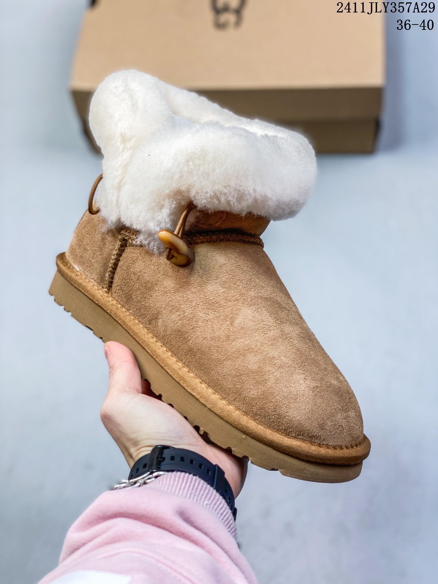 Women's 2024 Horn Buckle Sheepskin Snow Boots â€“ Non-Slip & Warm