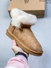 Women's 2024 Horn Buckle Sheepskin Snow Boots â€“ Non-Slip & Warm