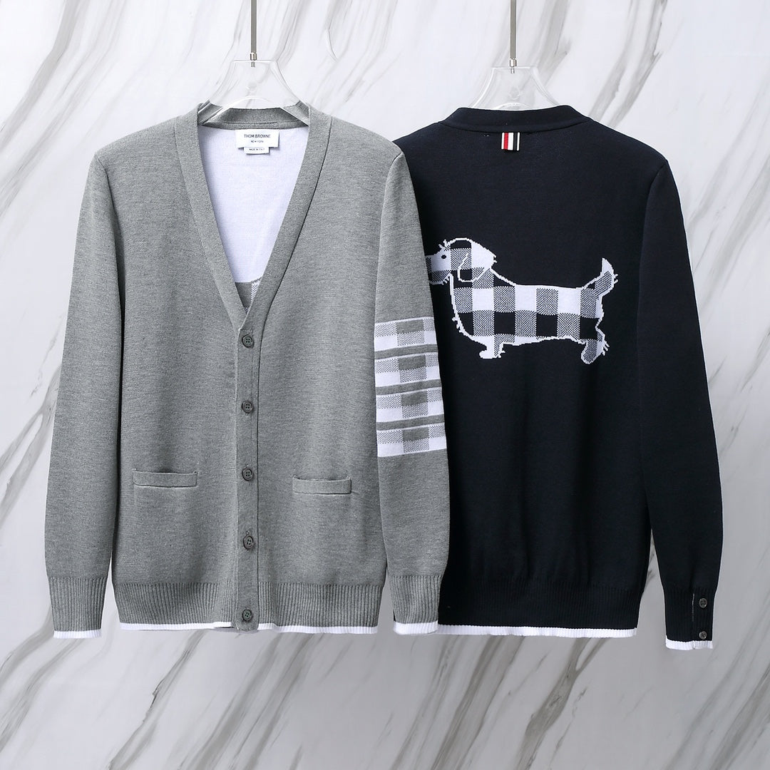 Thom Browne TB M19 Striped Sleeve Cardigan - Wool Blend