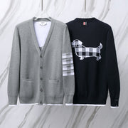 Thom Browne TB M19 Striped Sleeve Cardigan - Wool Blend