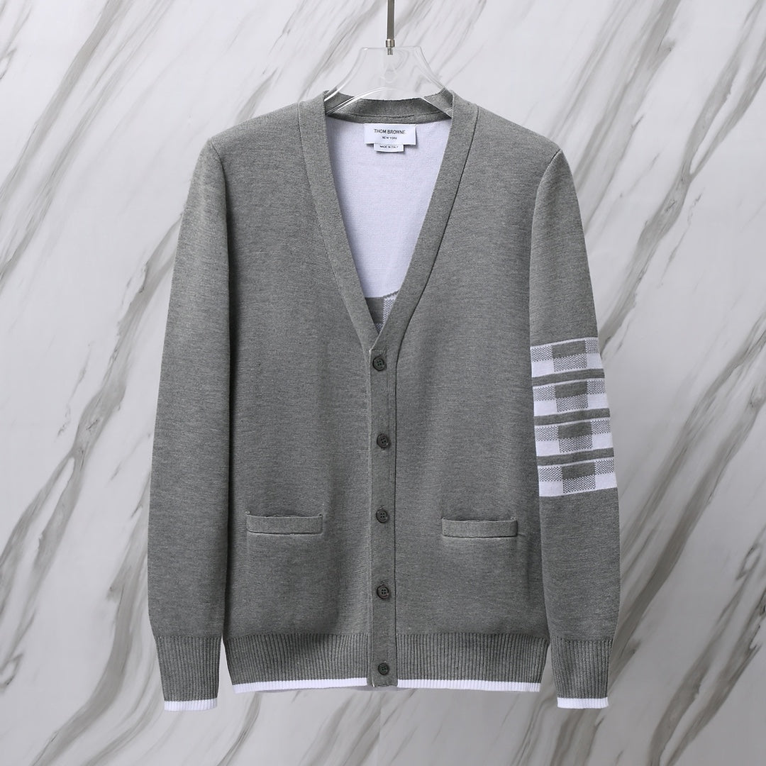 Thom Browne TB M19 Striped Sleeve Cardigan - Wool Blend