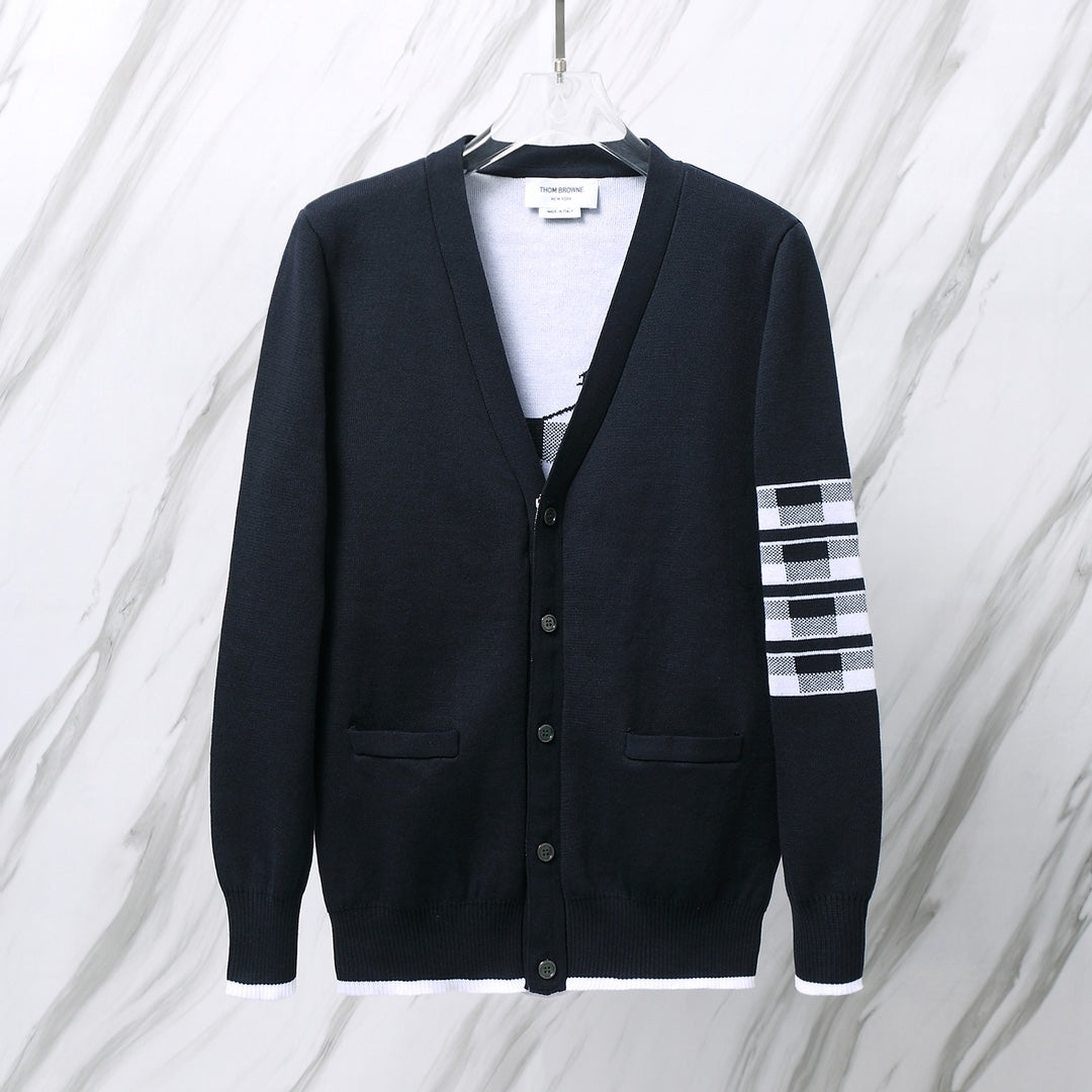 Thom Browne TB M19 Knitted Puppy Cardigan - Gray/Navy