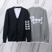 Thom Browne TB M19 Knitted Puppy Cardigan - Gray/Navy
