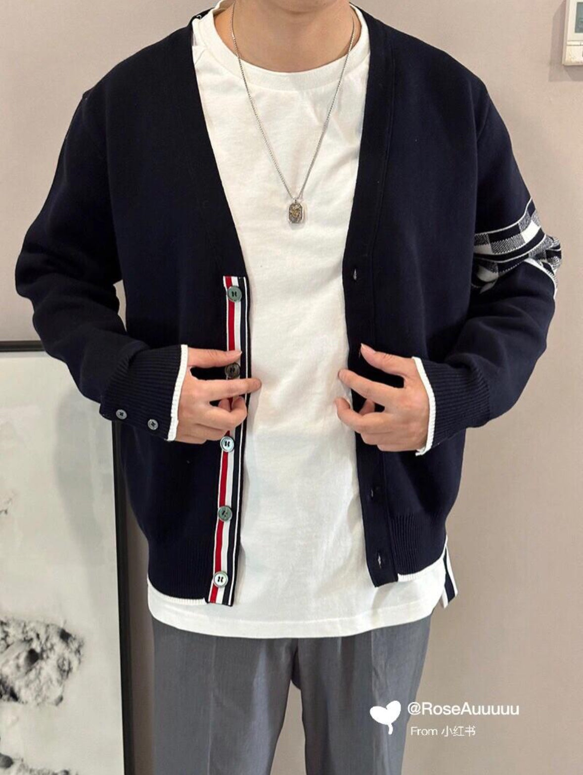 Thom Browne Contrast Striped Cardigan Sweater - Wool Blend