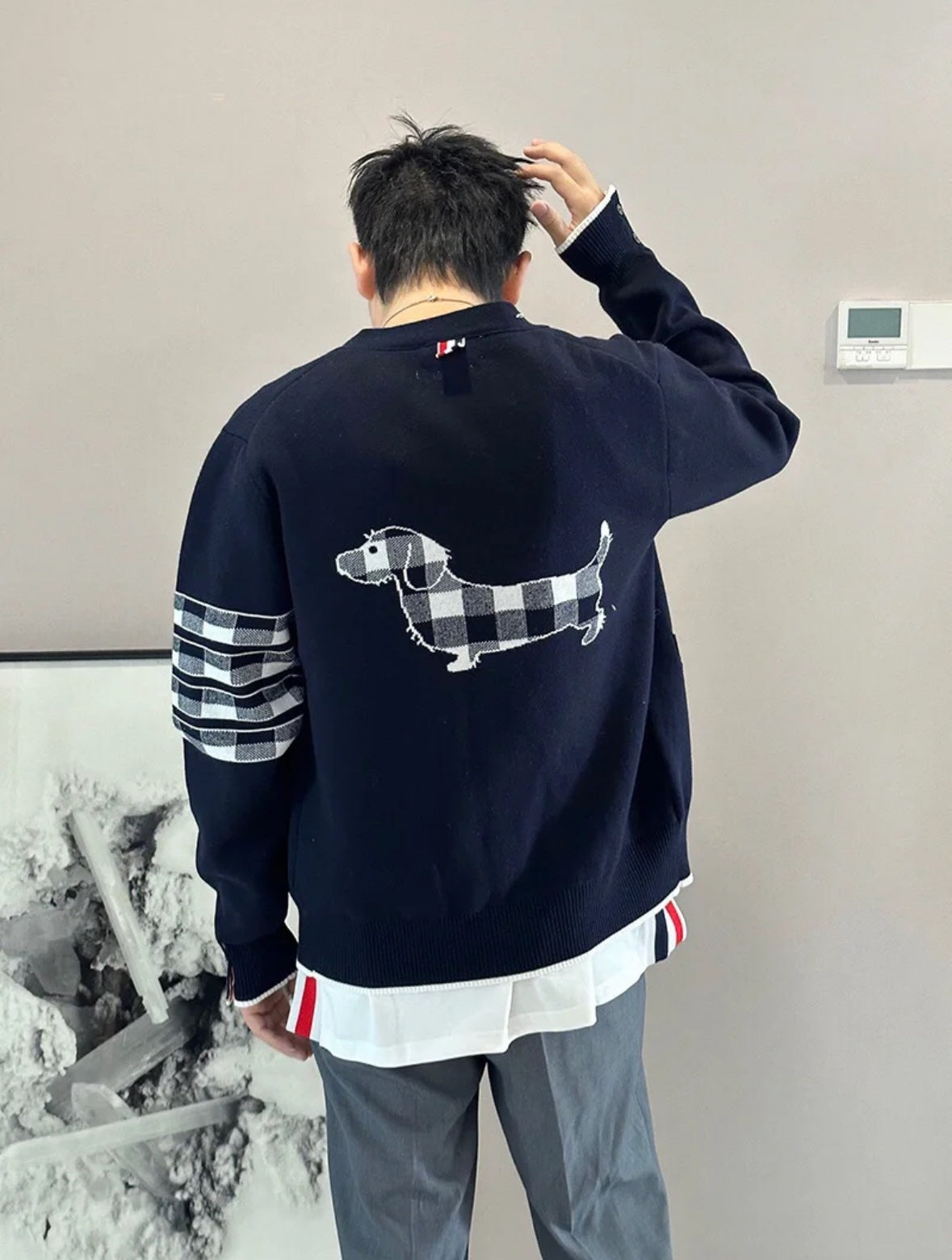 Thom Browne Contrast Striped Cardigan Sweater - Wool Blend
