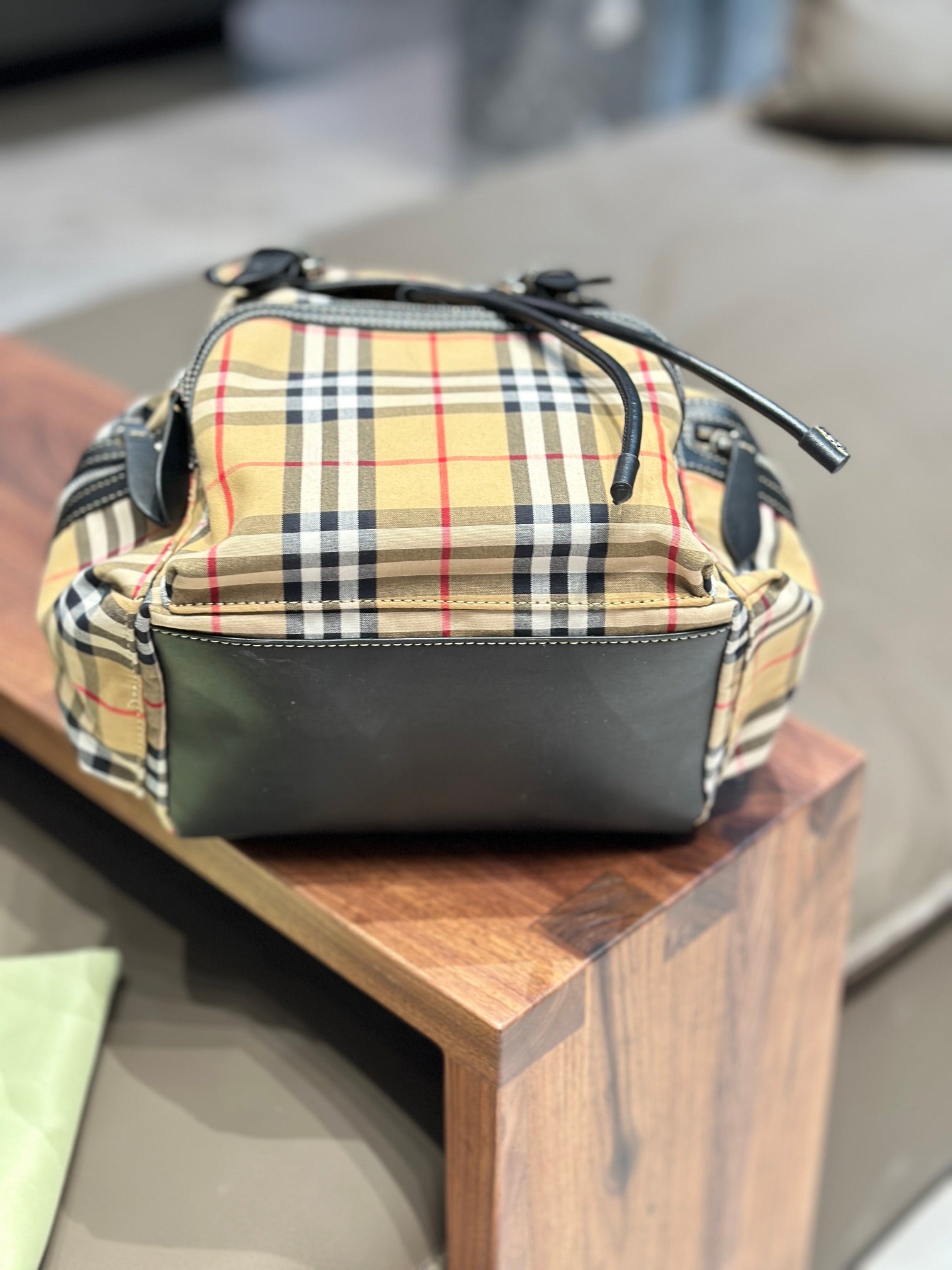 Unisex Burberry Striped Backpack with Leather Trims