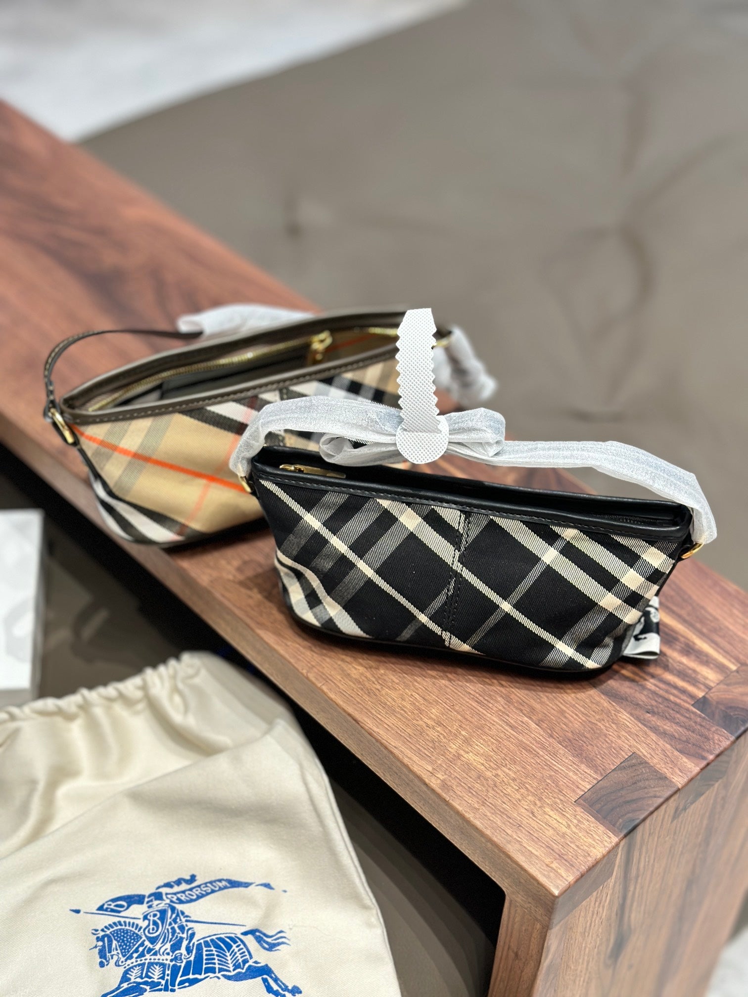 Burberry Women's Mini Plaid Jacquard Hobo Bag