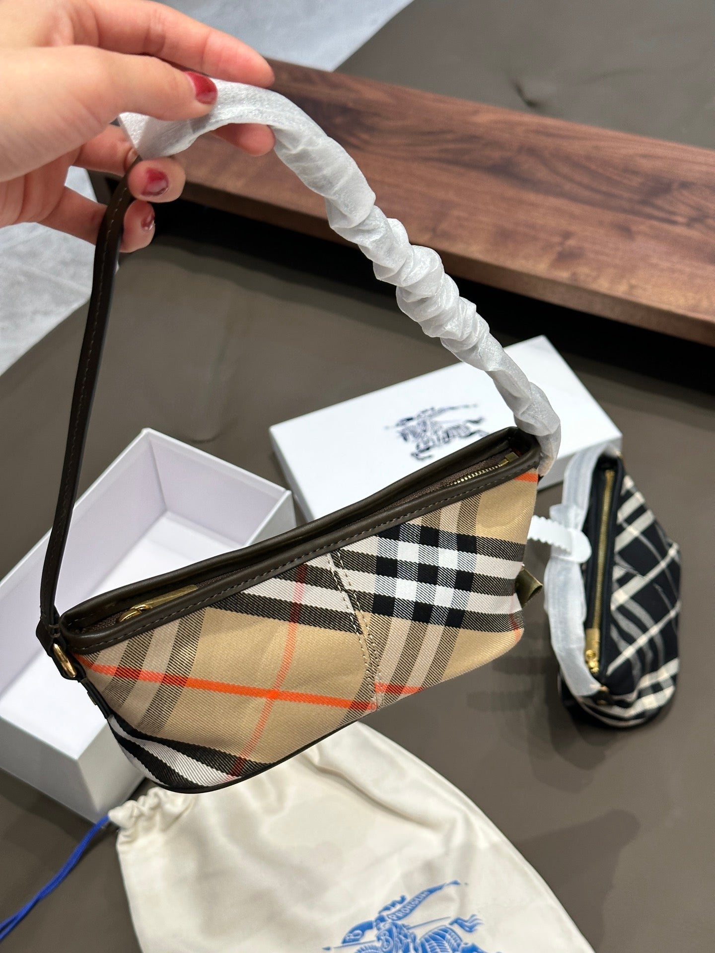 Burberry Women's Mini Plaid Jacquard Hobo Bag