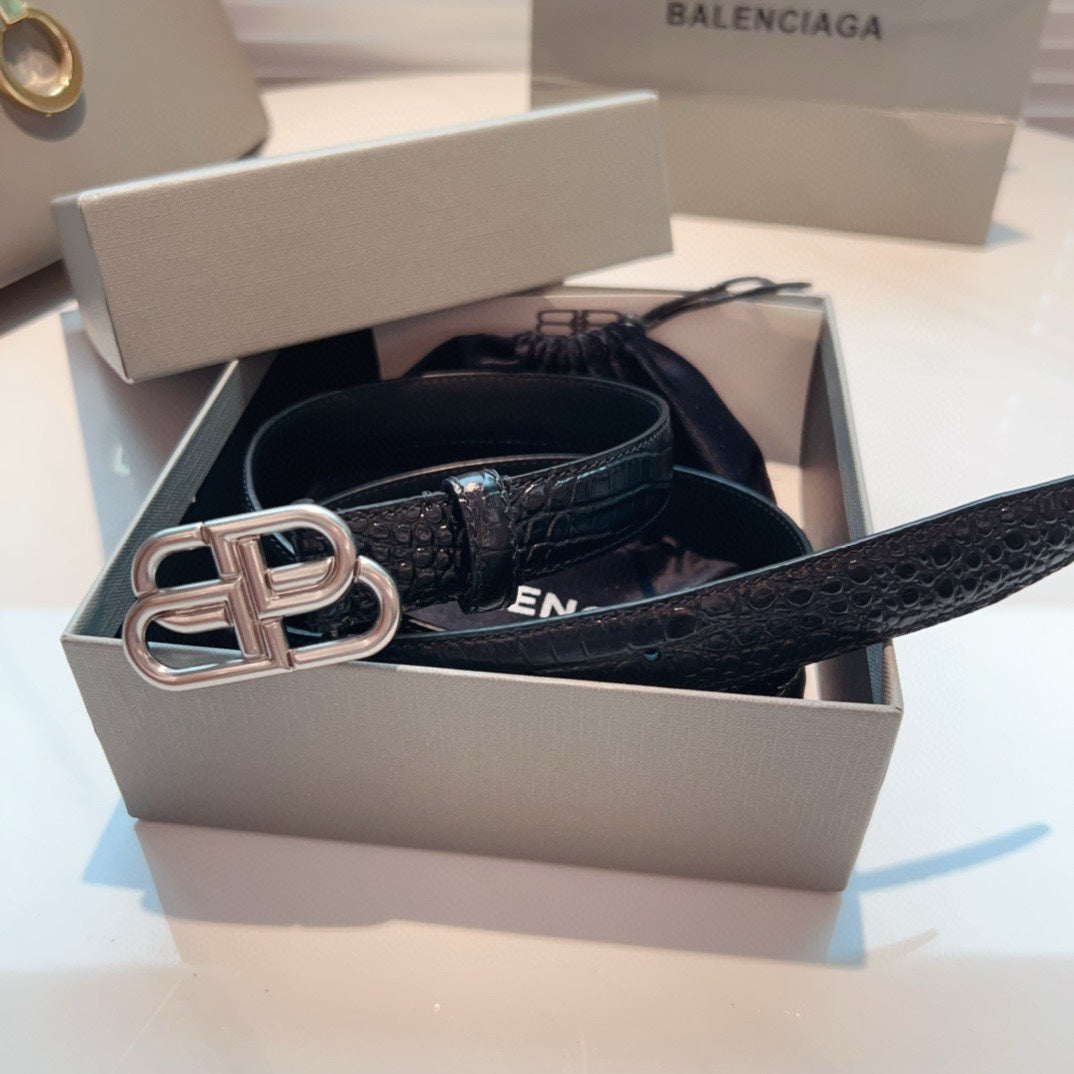 Double-Sided Balenciaga Crocodile Pattern Belt in Italian Matte Calfskin