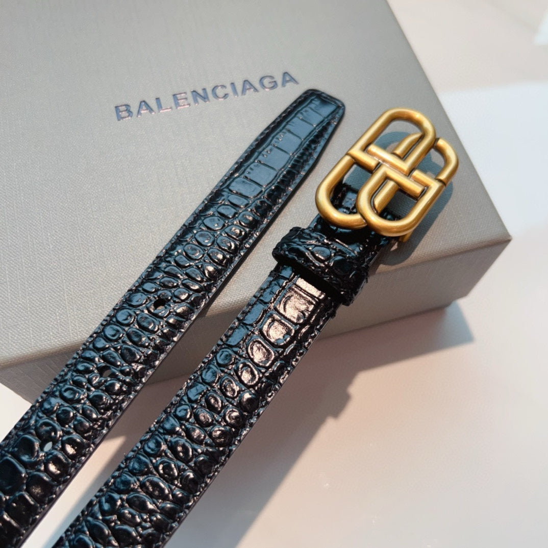 Balenciaga Double-Sided Crocodile Pattern Calfskin Belt with Retro Buckle