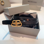 Balenciaga Double-Sided Crocodile Pattern Calfskin Belt with Retro Buckle