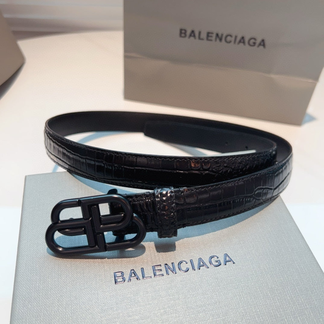 Balenciaga Double-Sided Crocodile Pattern Belt - Italian Matte Calfskin
