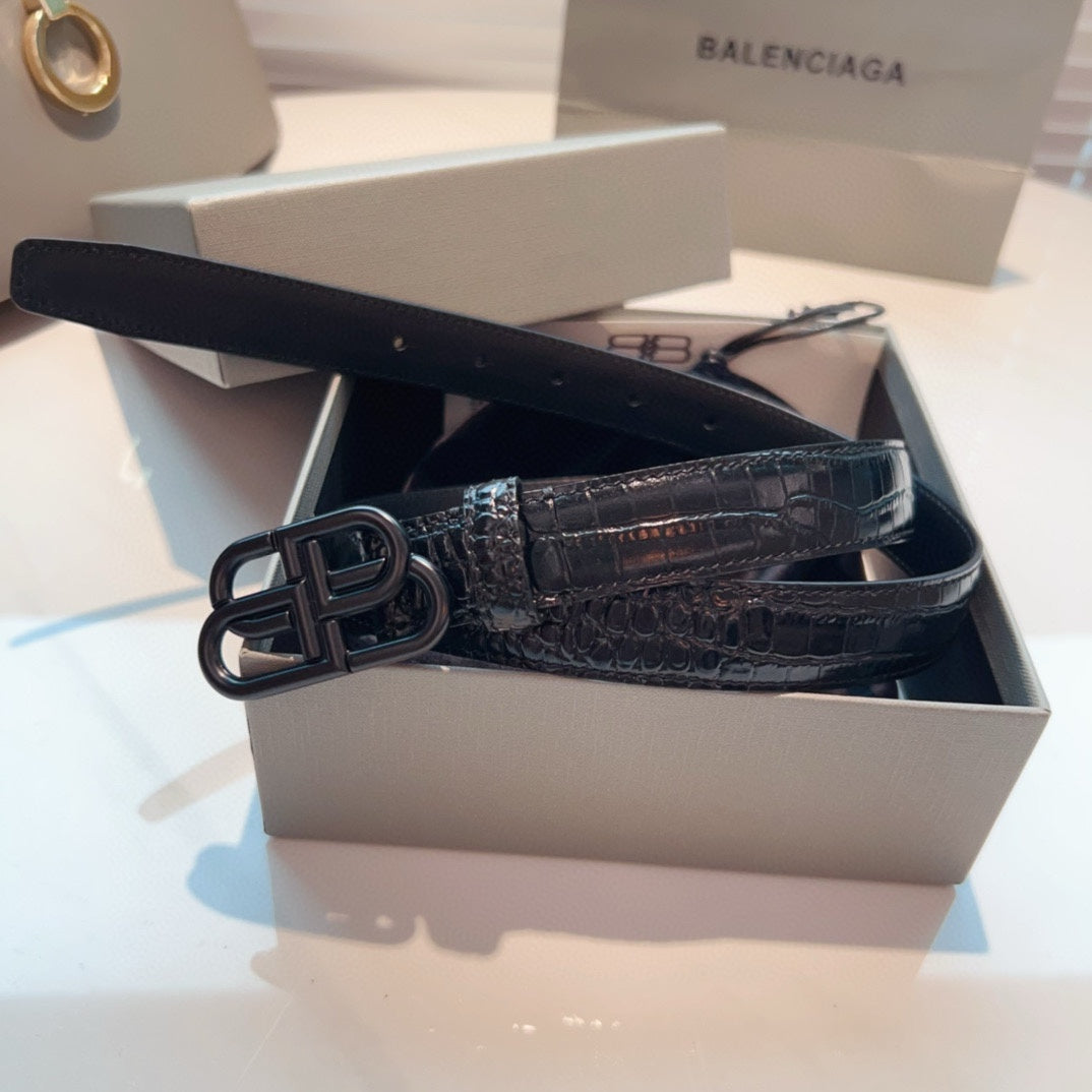 Balenciaga Double-Sided Crocodile Pattern Belt - Italian Matte Calfskin
