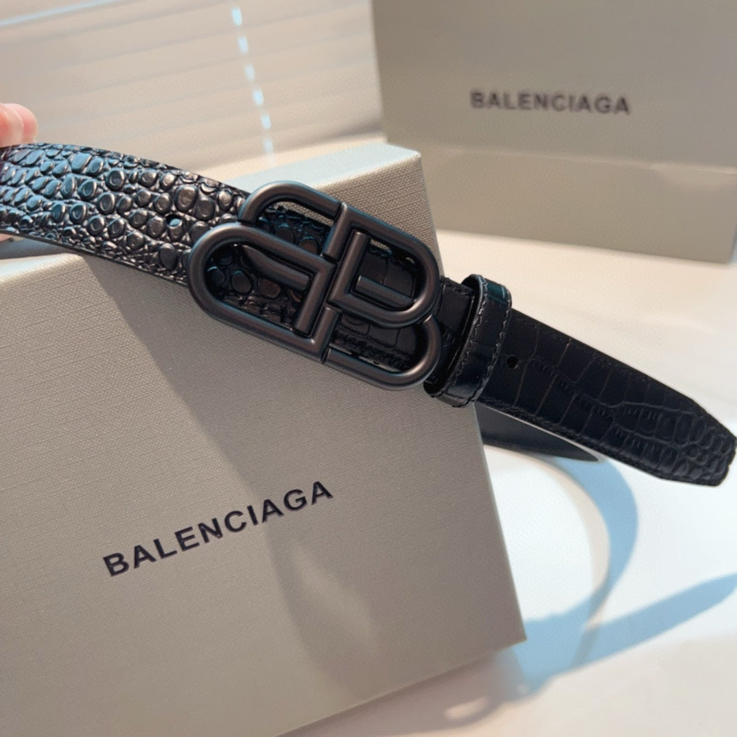 Balenciaga Double-Sided Crocodile Pattern Belt in Matte Calfskin