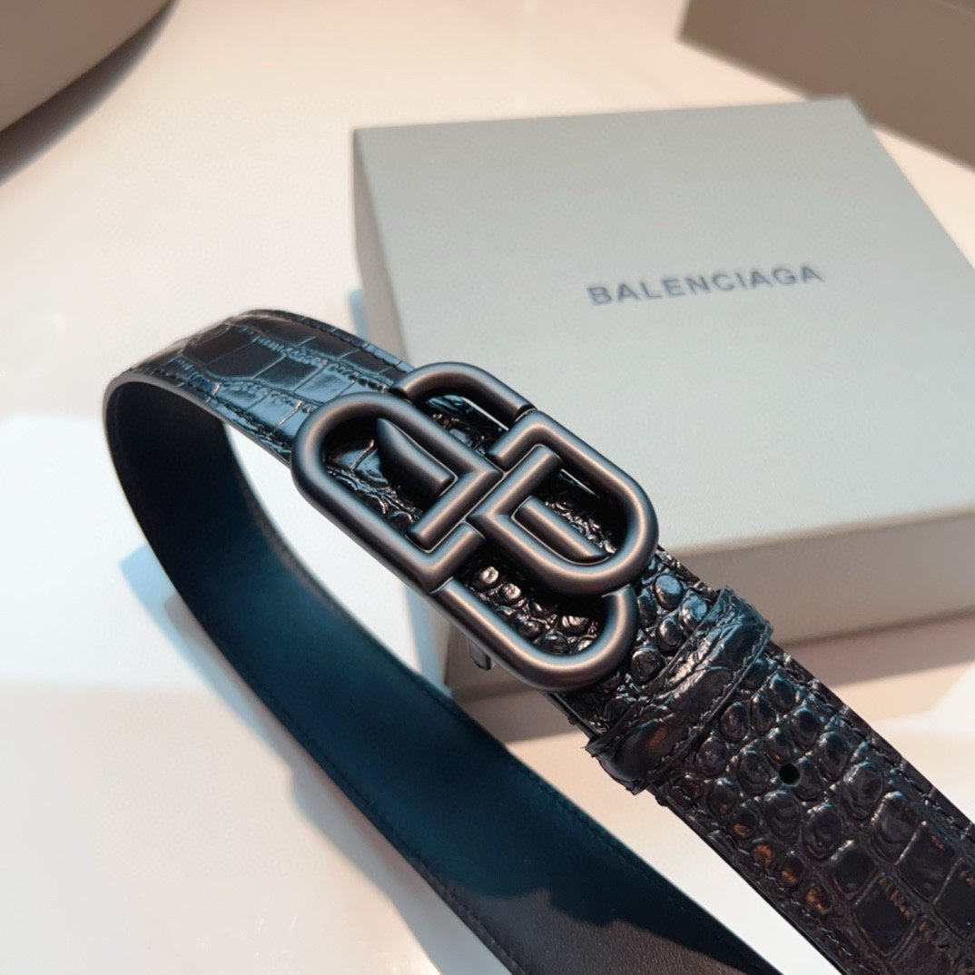 Balenciaga Double-Sided Crocodile Pattern Belt in Italian Matte Calfskin