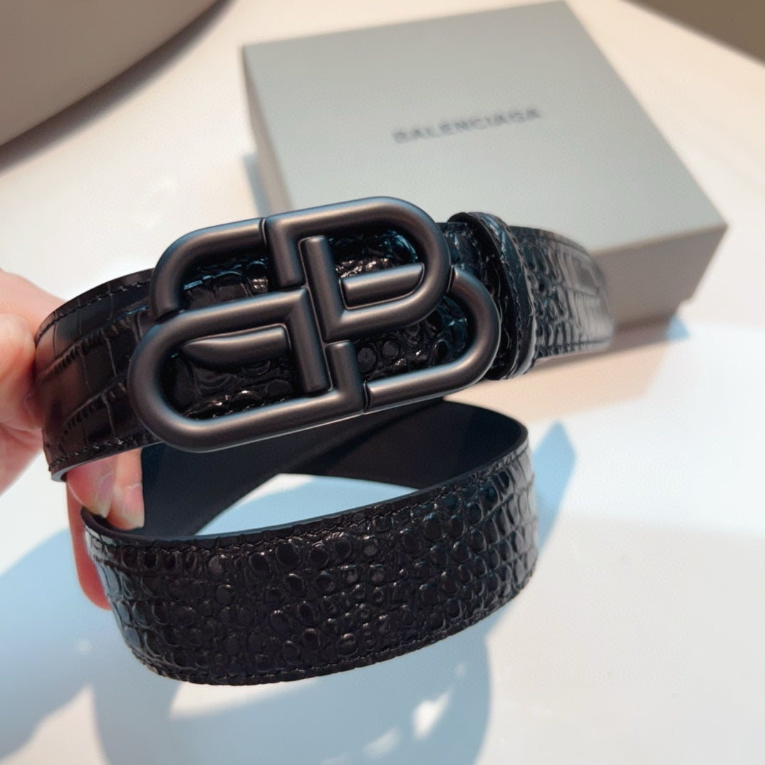 Balenciaga Double-Sided Crocodile Pattern Belt in Italian Matte Calfskin